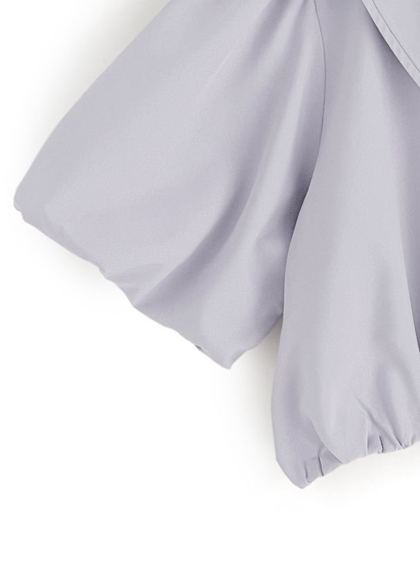 日本 GRL - 浪漫翻領珍珠釦泡泡袖襯衫-淺水藍 (F)