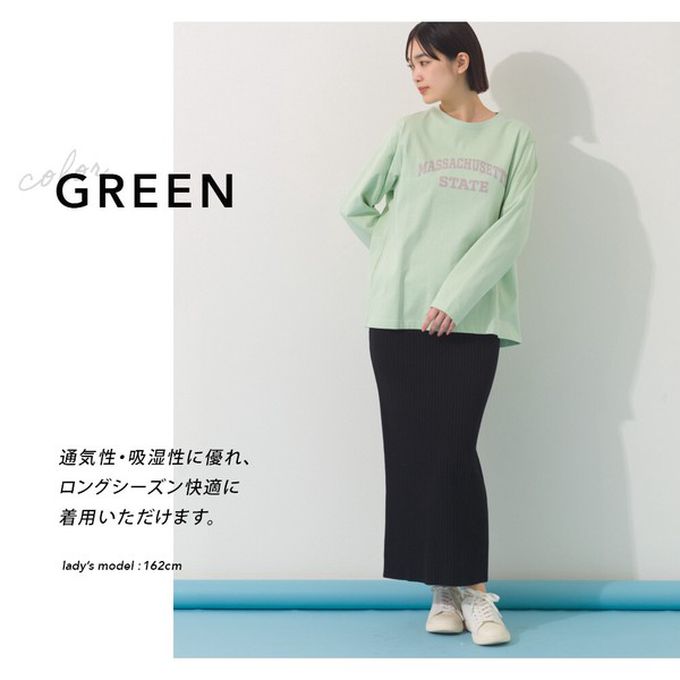 日本 OMNES - 100%棉 簡約英文標語長袖上衣-白