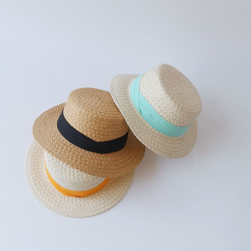 兒童平頂遮陽草帽-黑色 (50-52cm)