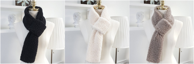 韓國 MAY - 羔羊絨毛穿洞式圍巾-芥黃