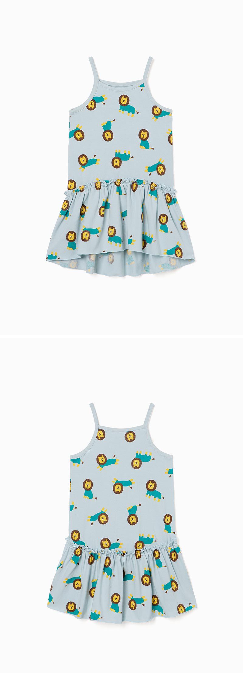 韓國 OZKIZ - 獅子好朋友細肩帶洋裝-湖藍