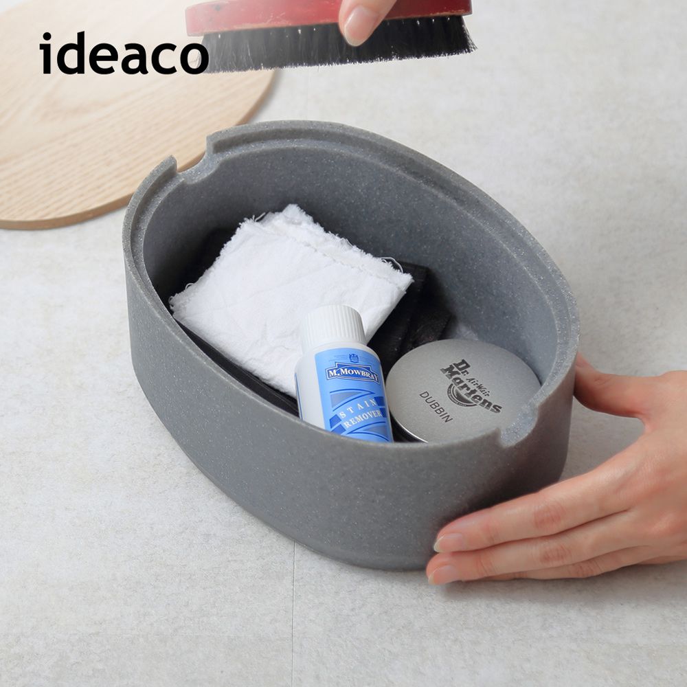 日本IDEACO - 砂岩淺型橢圓形收納盒(大)-沙灰