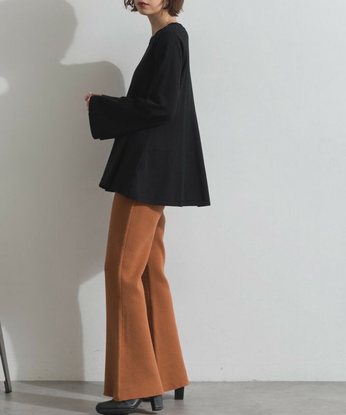 日本 ELENCARE DUE - 成熟傘擺腰線針織長袖上衣-灰