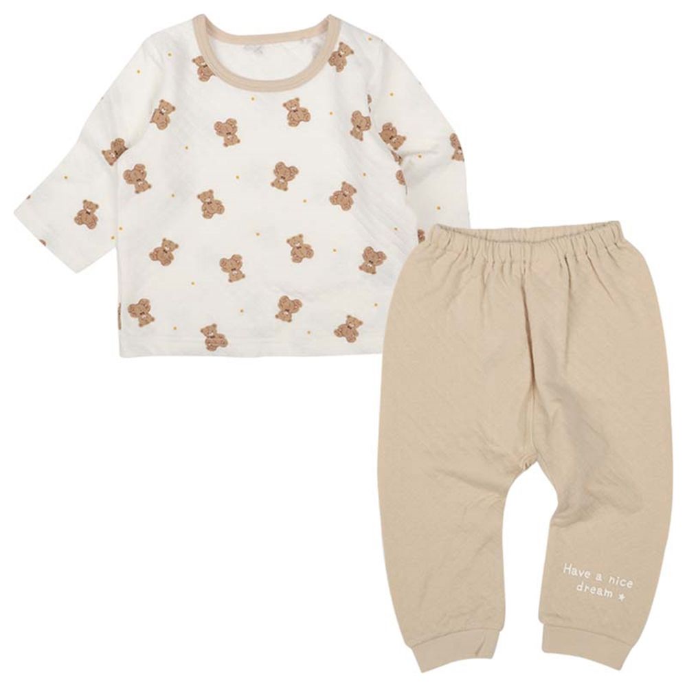 長袖家居服-小熊-淺卡其色