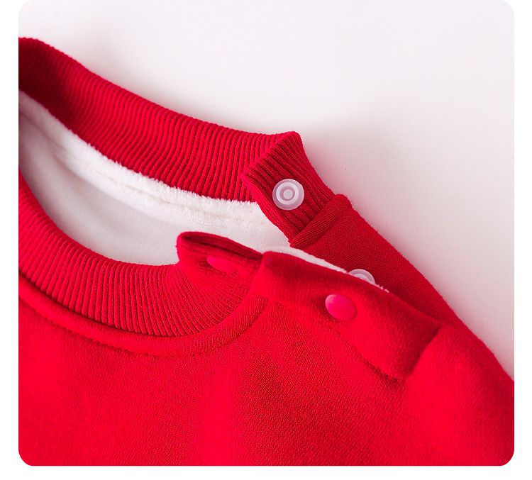 加絨喜氣洋洋長袖上衣-福氣熊熊-紅色