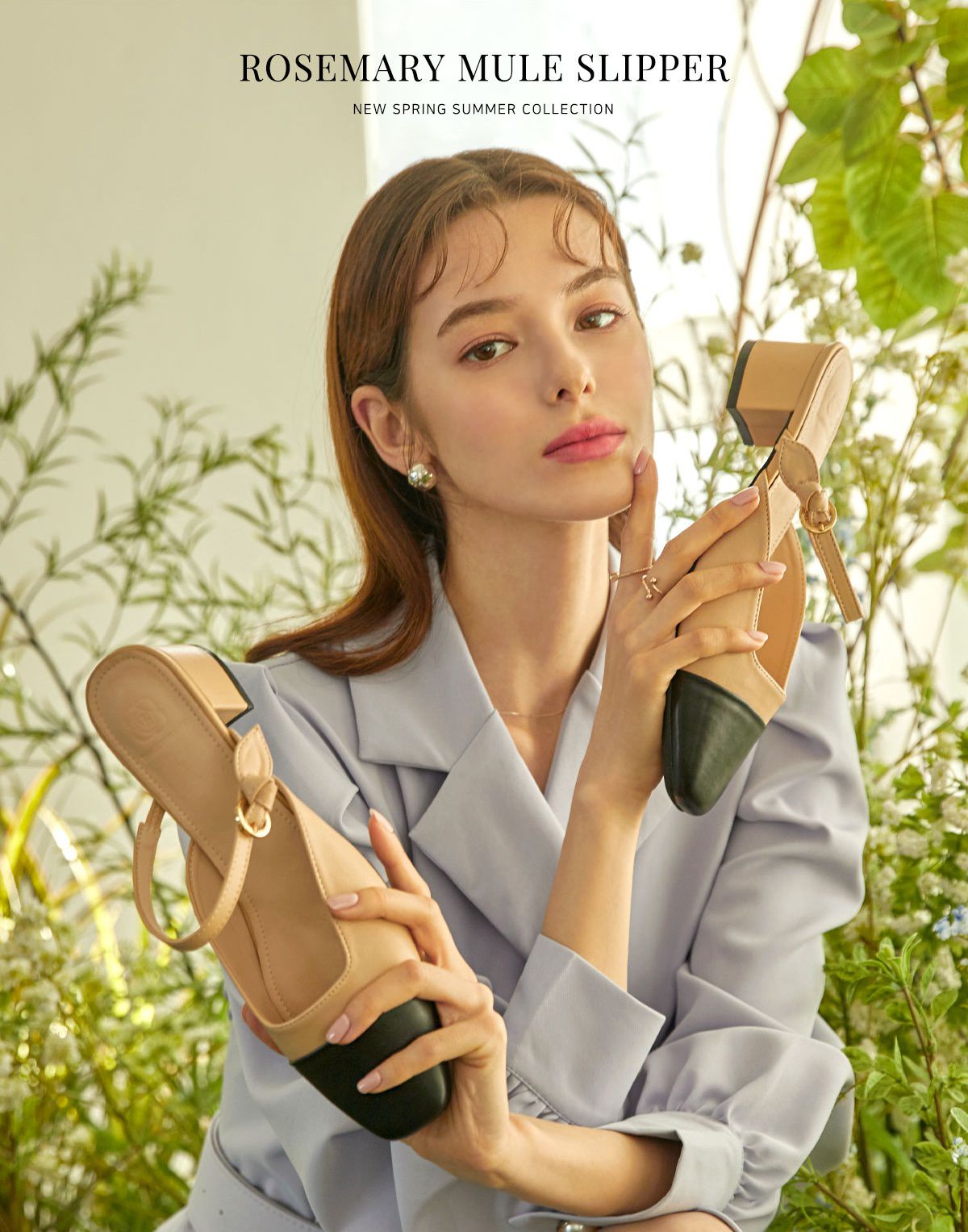 韓國 PINKELEPHANT - 唯美雙色拼接繫帶拖鞋(5cm)-杏X黑