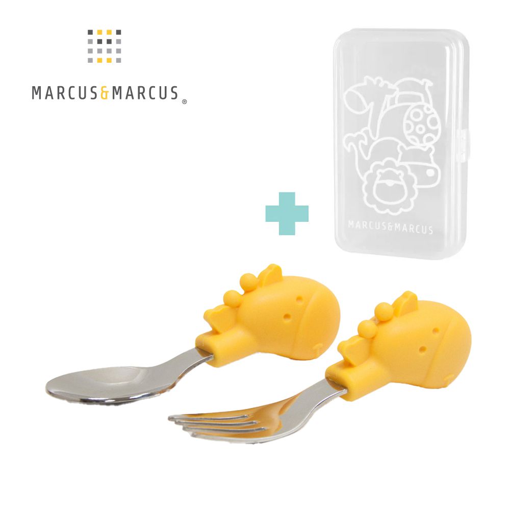 動物樂園寶寶手握訓練叉匙含盒-長頸鹿(黃)