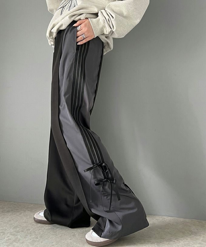 日本 Classical Elf - mily bilet 撞色拼接側綁帶寬褲-米杏