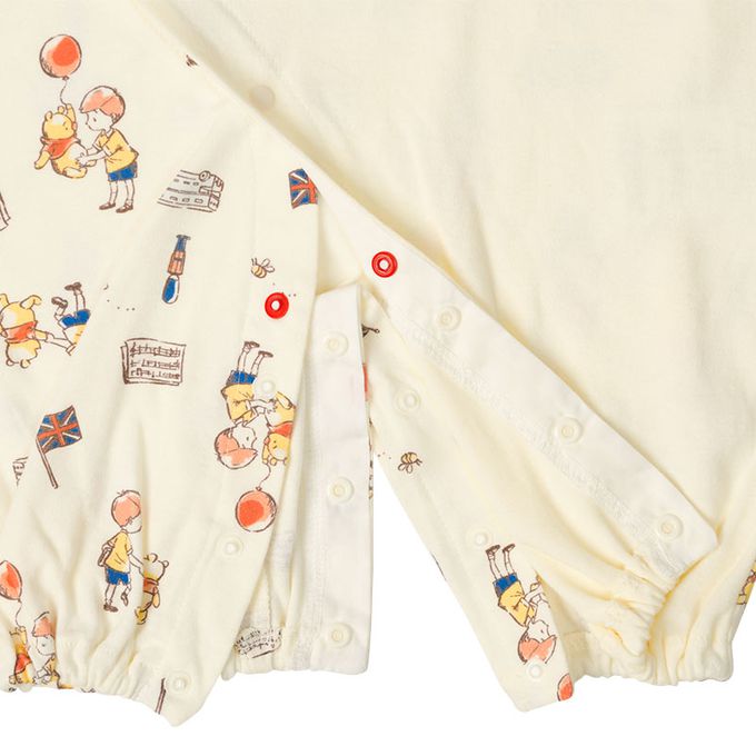 akachan honpo - 長袖連身衣-小熊維尼 有口袋-米白色 (50~60cm)