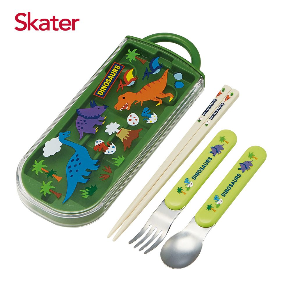 日本 SKATER - 銀離子三件餐具組-恐龍