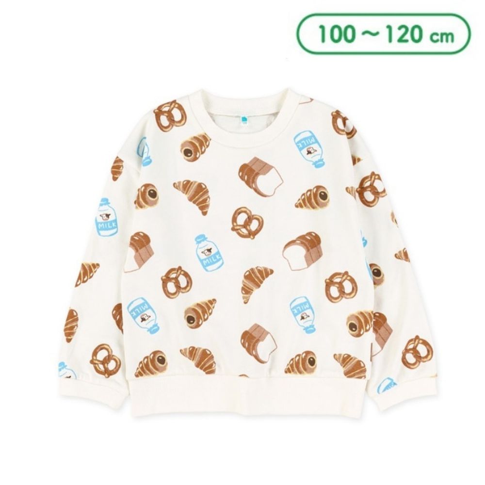 滿版麵包印花裏毛長袖上衣-白