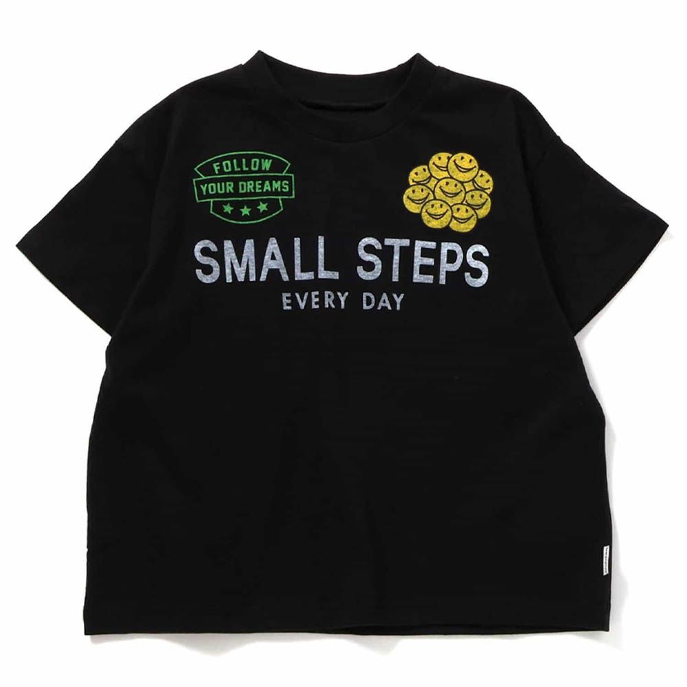 [必收] 百搭美式印花短袖上衣-smile steps-黑