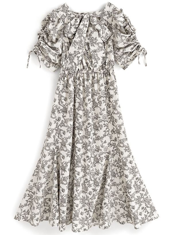 日本 GRL - 優雅歐風碎花收腰魚尾洋裝-米杏