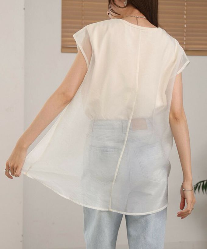 日本 Bab - [推薦]薄紗層次法式袖上衣-灰棕