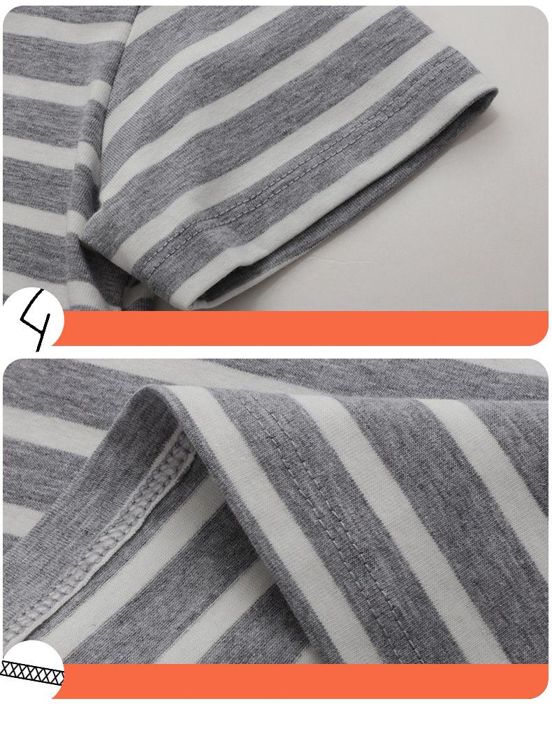 Jumping meters - 棉質圓領條紋短袖上衣-恐龍開挖掘機-灰+白