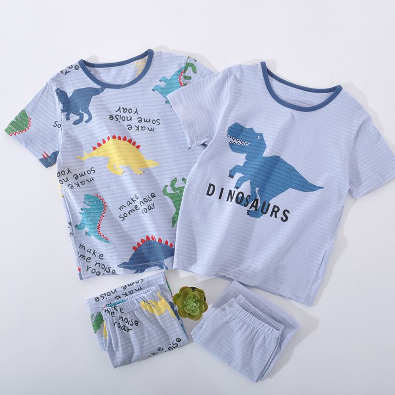 MAMDADKIDS - 竹節棉短袖套裝/家居服-調皮暴龍-綠色