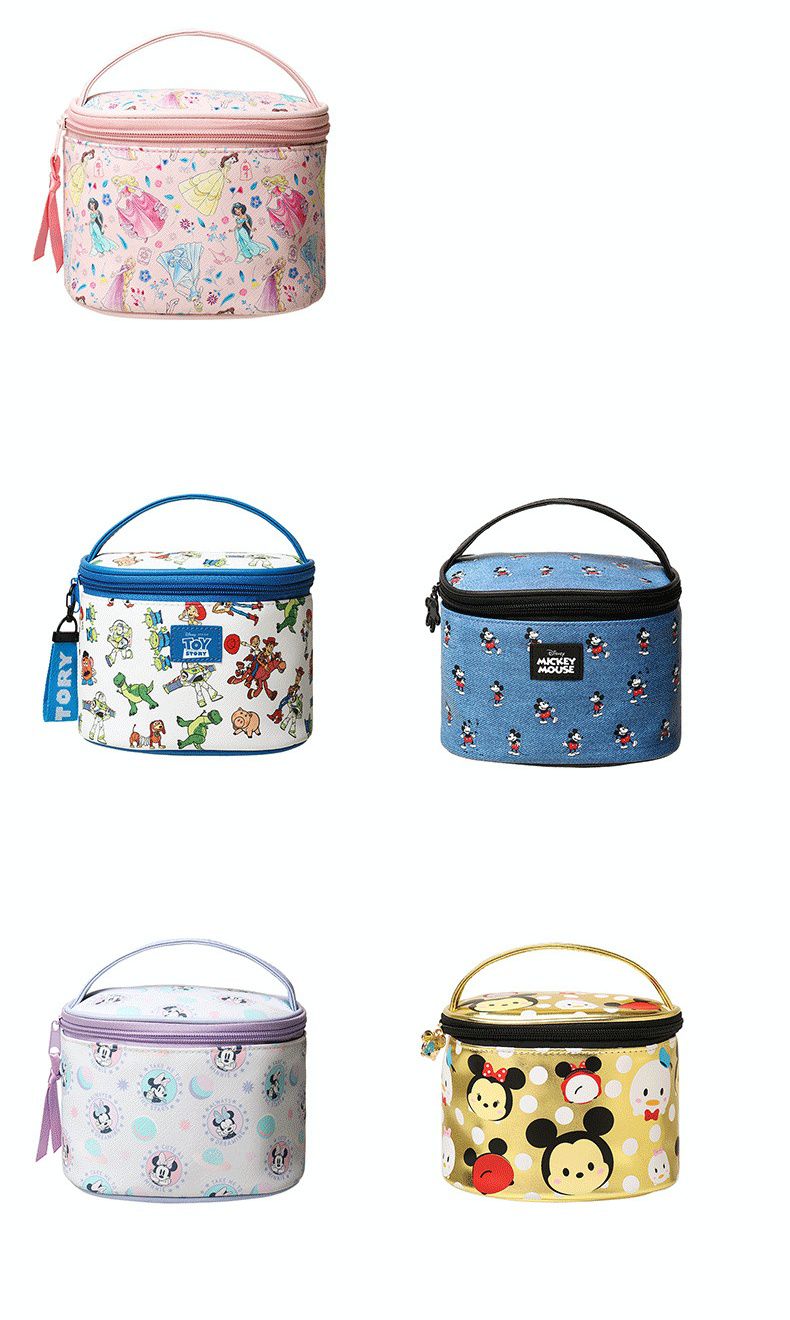 圓桶化妝包-卡通米奇-金色-滿版