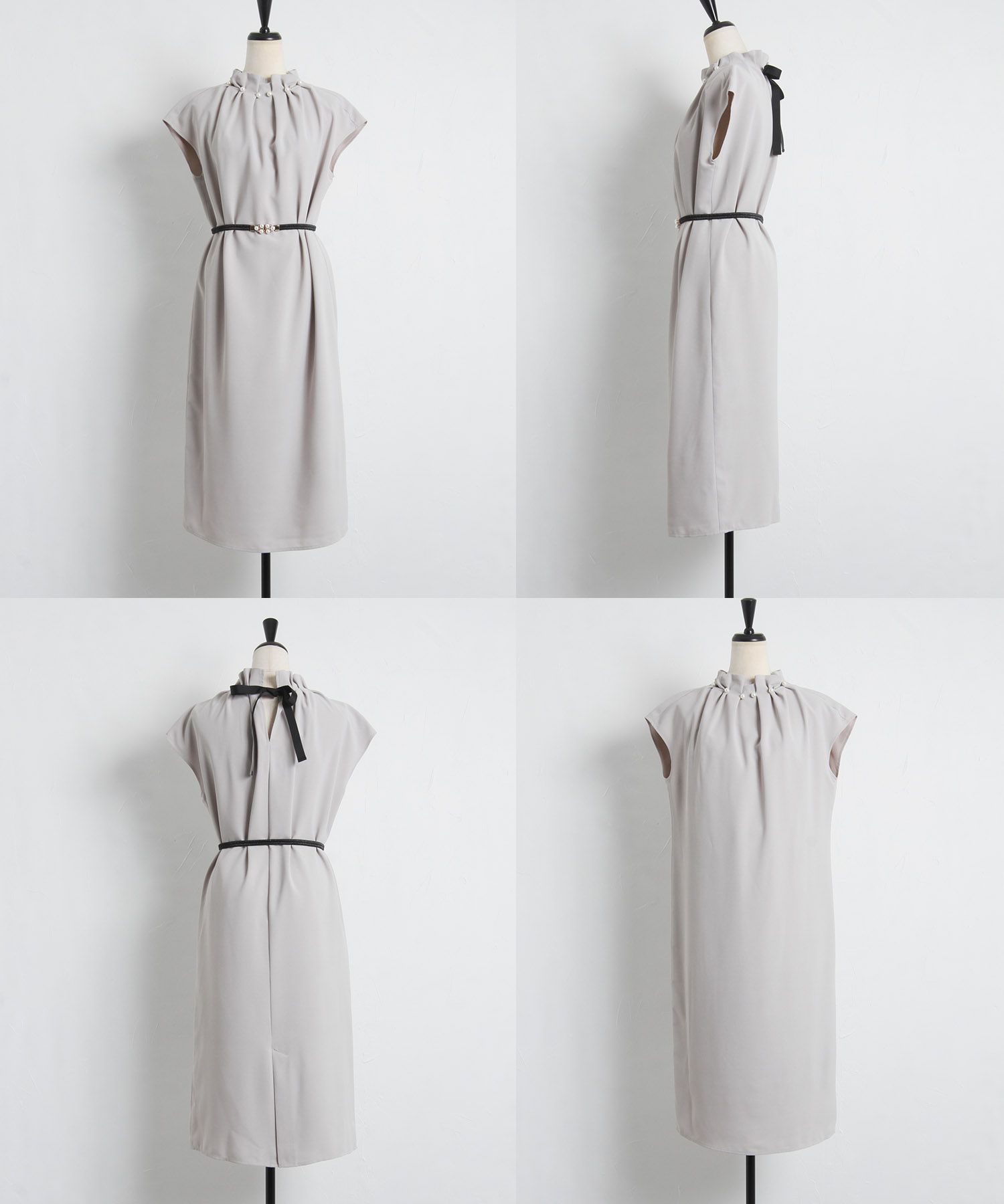 日本 tocco-closet - 高雅珍珠皺摺簡約洋裝-知性黑