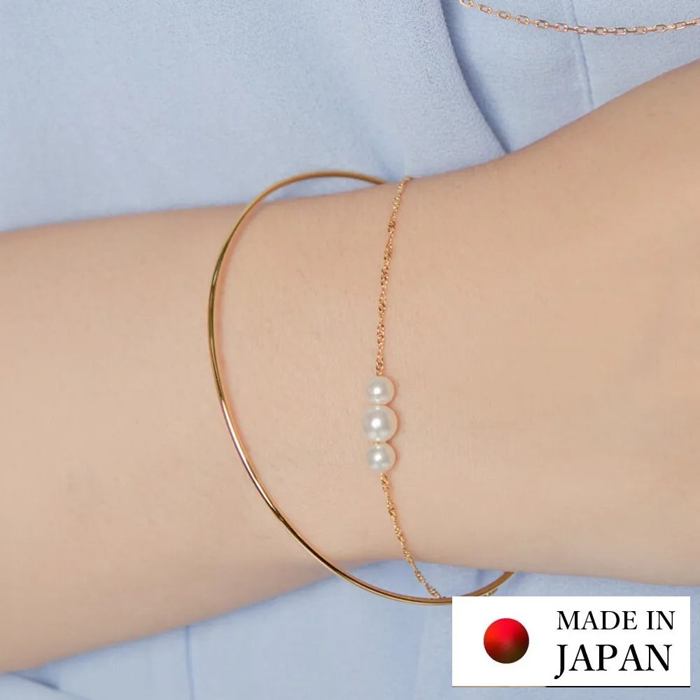 日本製 柔美細緻雙層手鏈-三顆珍珠-金