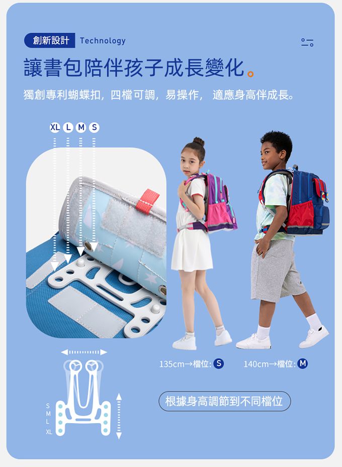 MoonRock - 護脊書包-SP101 藍色成長型2023款 適用身高:95-140公分-19L