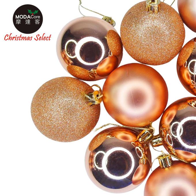 MODACore 摩達客 - 摩達客耶誕-60mm(6CM)霧亮混款電鍍球24入吊飾組(香檳粉金系) 聖誕樹裝飾球飾掛飾