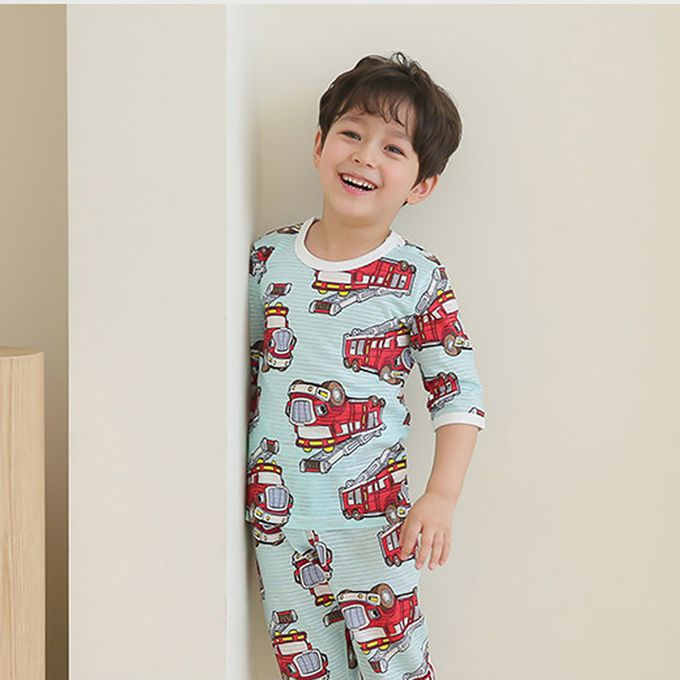 正韓 Puco - 超優質嬰幼兒/兒童七分袖100% 有機純棉家居服/睡衣-打火英雄