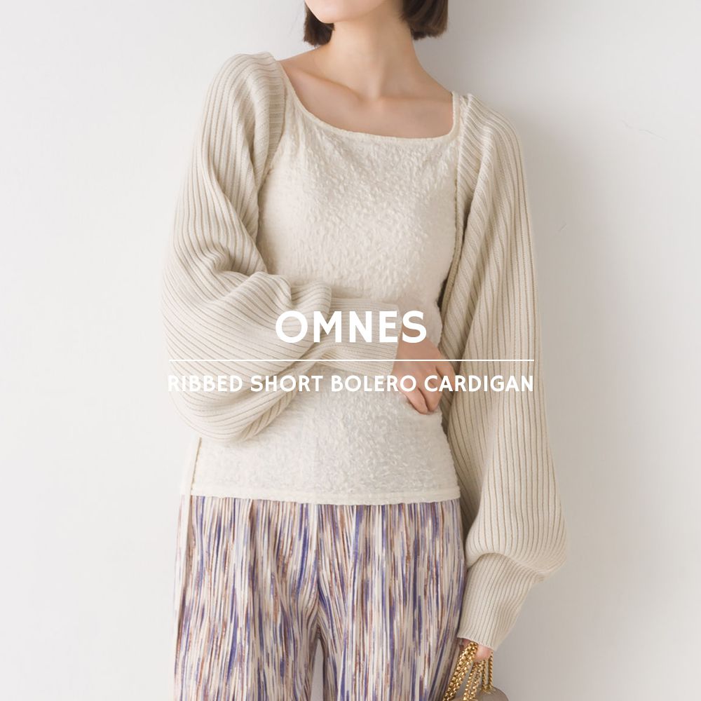 日本 OMNES - 羅紋後綁帶短版針織外套-經典黑