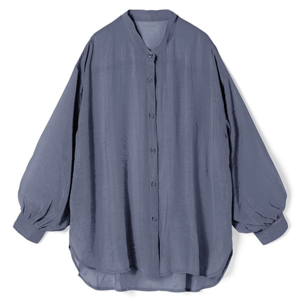 日本 GRL - 絲滑薄透感寬版長袖上衣/罩衫/外套-灰墨藍