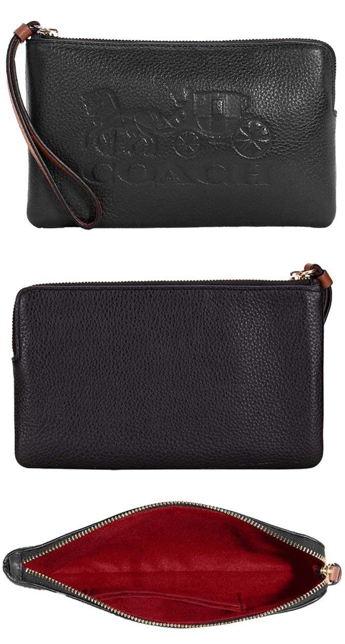 COACH - 大馬車壓印皮革手拿包 (黑)