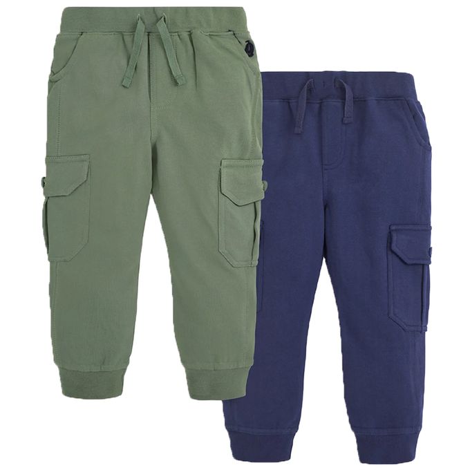 英國 JoJo Maman BeBe - 100%純棉2入組工裝褲-藍綠