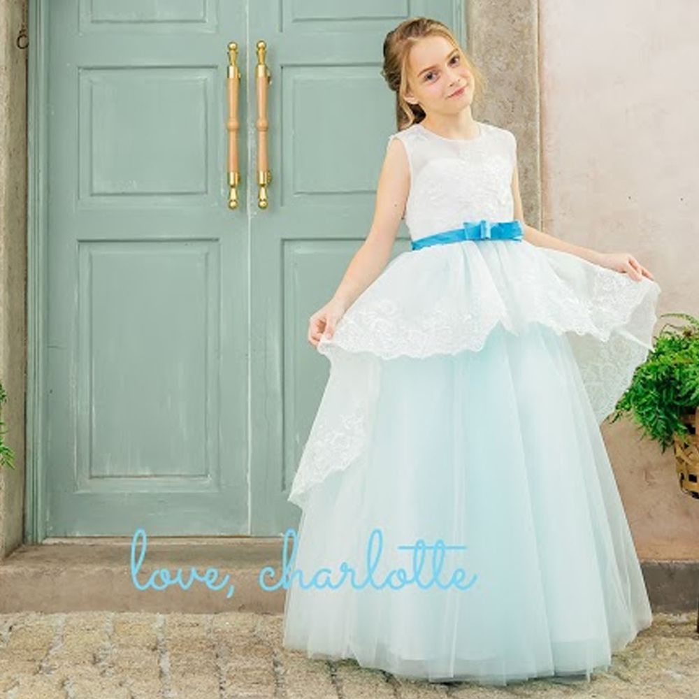 Love, Charlotte - 華麗水藍色重磅網紗長裙禮服