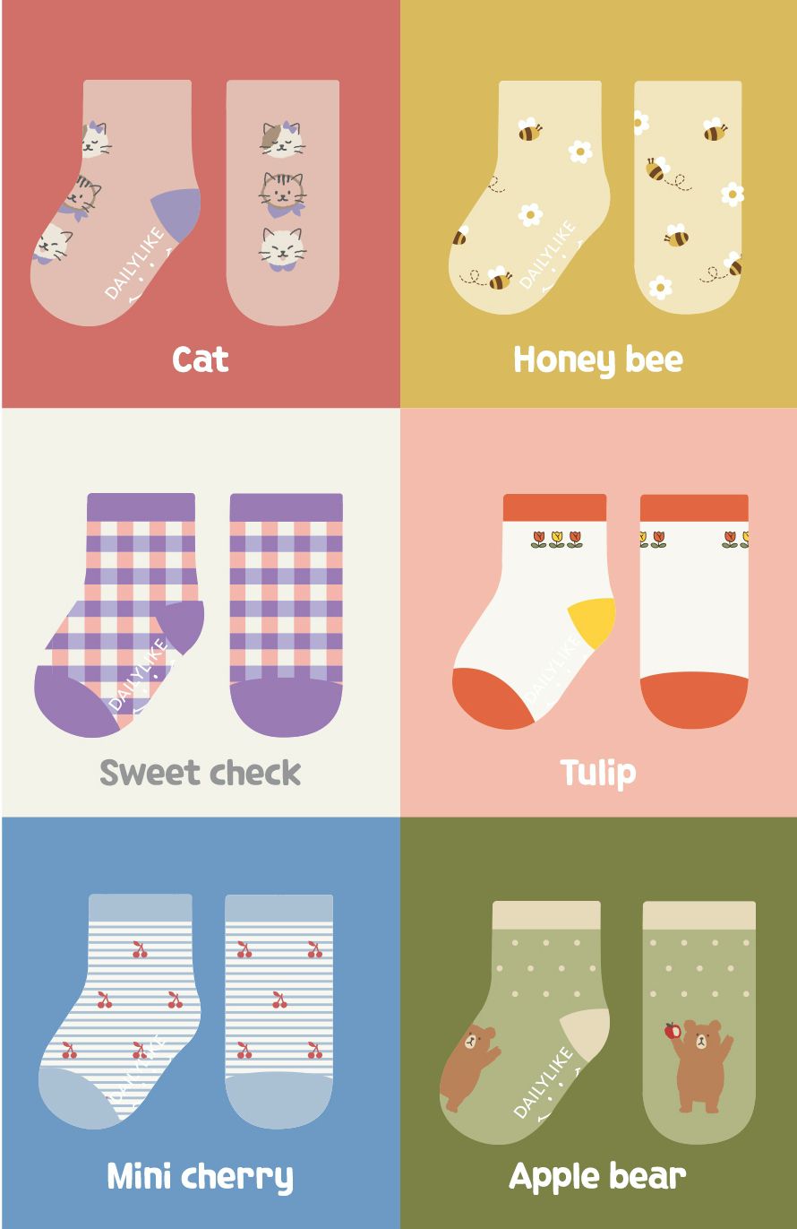 韓國 Daily Like - 兒童襪子/中筒襪6入組-日常款08