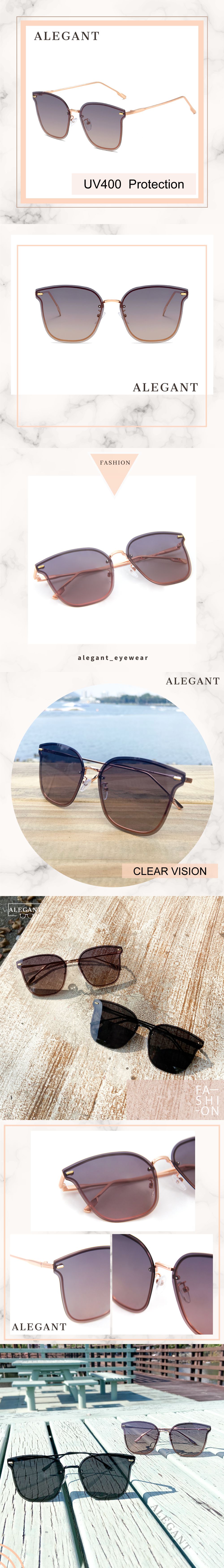 ALEGANT - 韓系名媛復古璀璨茶粉漸層貓眼鑲嵌茶晶柱偏光墨鏡│UV400太陽眼鏡