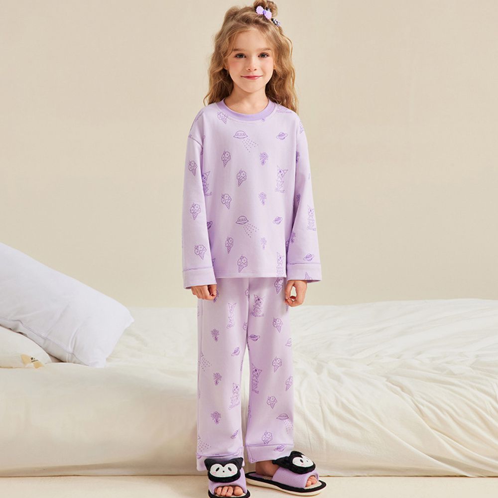 雲感透氣純棉家居服套裝-卡通人物酷洛米-紫色