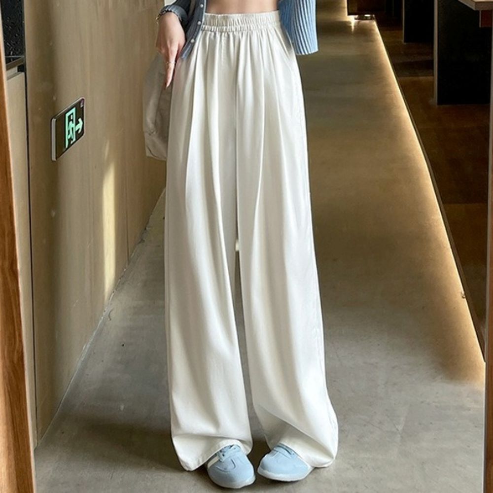 接觸涼感冰絲顯瘦直筒褲-白