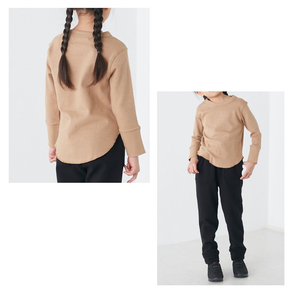 日本 OMNES - 棉混舒適圓領長袖上衣/內搭-藍灰