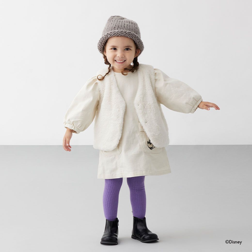 日本 petit main - 聯名款 俏麗蝴蝶結口袋長袖洋裝-丹寧藍