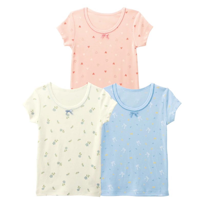 日本千趣會 - 超值內衣三件組 (短袖)-碎花-綠粉米