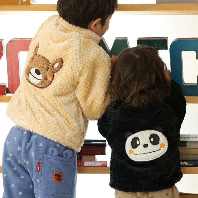 日本 ZOOLAND - 泰迪熊毛絨可愛動物臉休閒外套-貓熊-黑