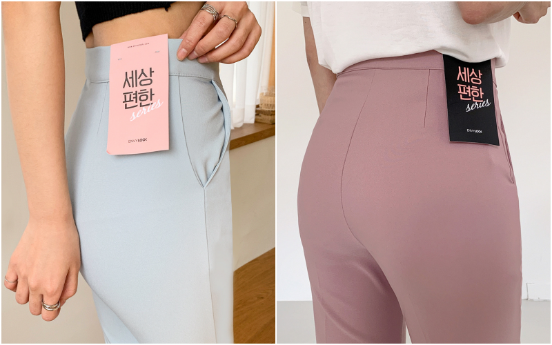 韓國 ENVYLOOK - 打褶修身西裝褲-黑