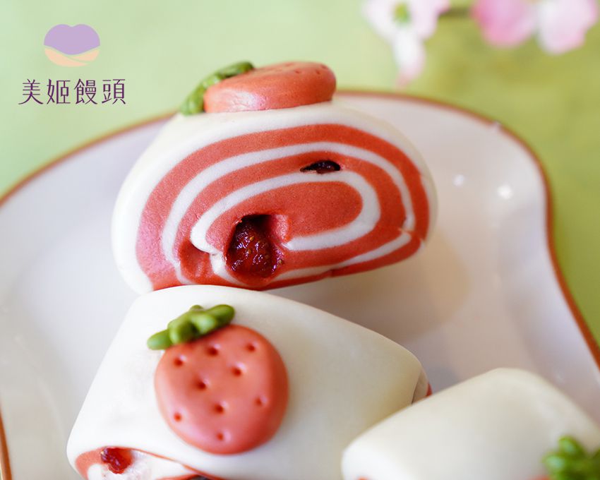 美姬饅頭 - 草莓瑞士捲鮮乳造型饅頭 (6入)-55g