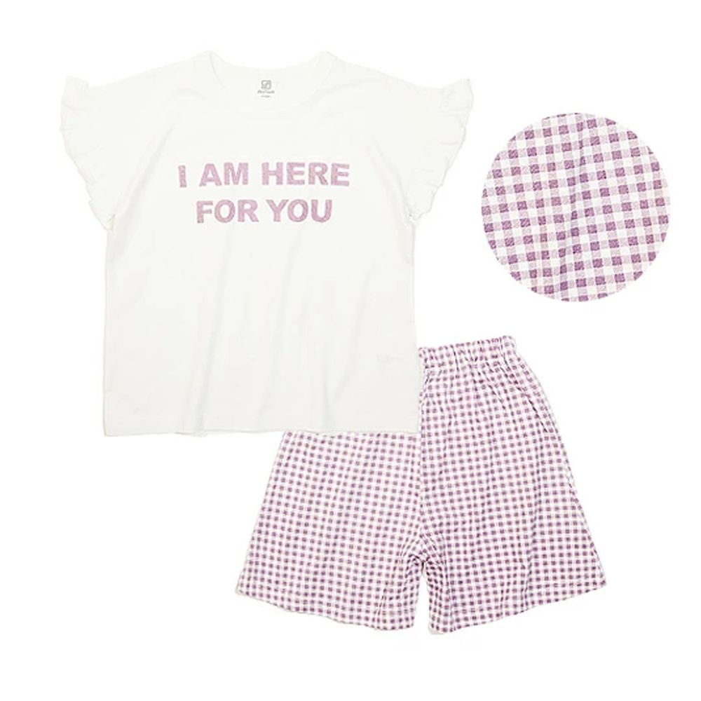 日本devirock 純棉短袖家居服 I Am Here For You 白x紫 媽咪愛