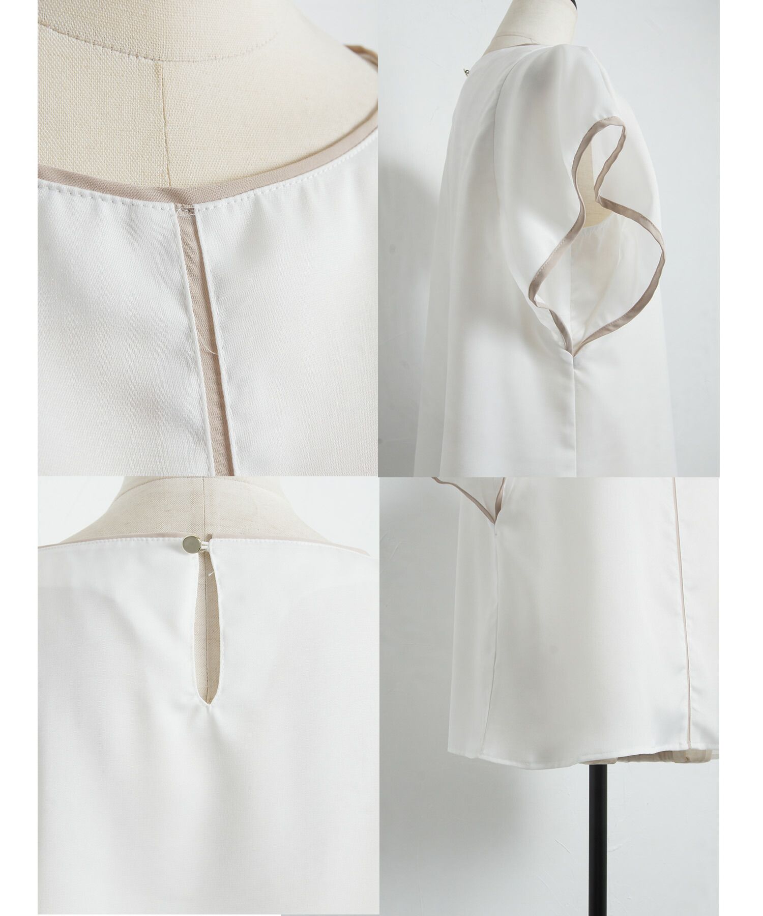 日本 tocco-closet - 撞色滾邊波浪袖上衣-天使白