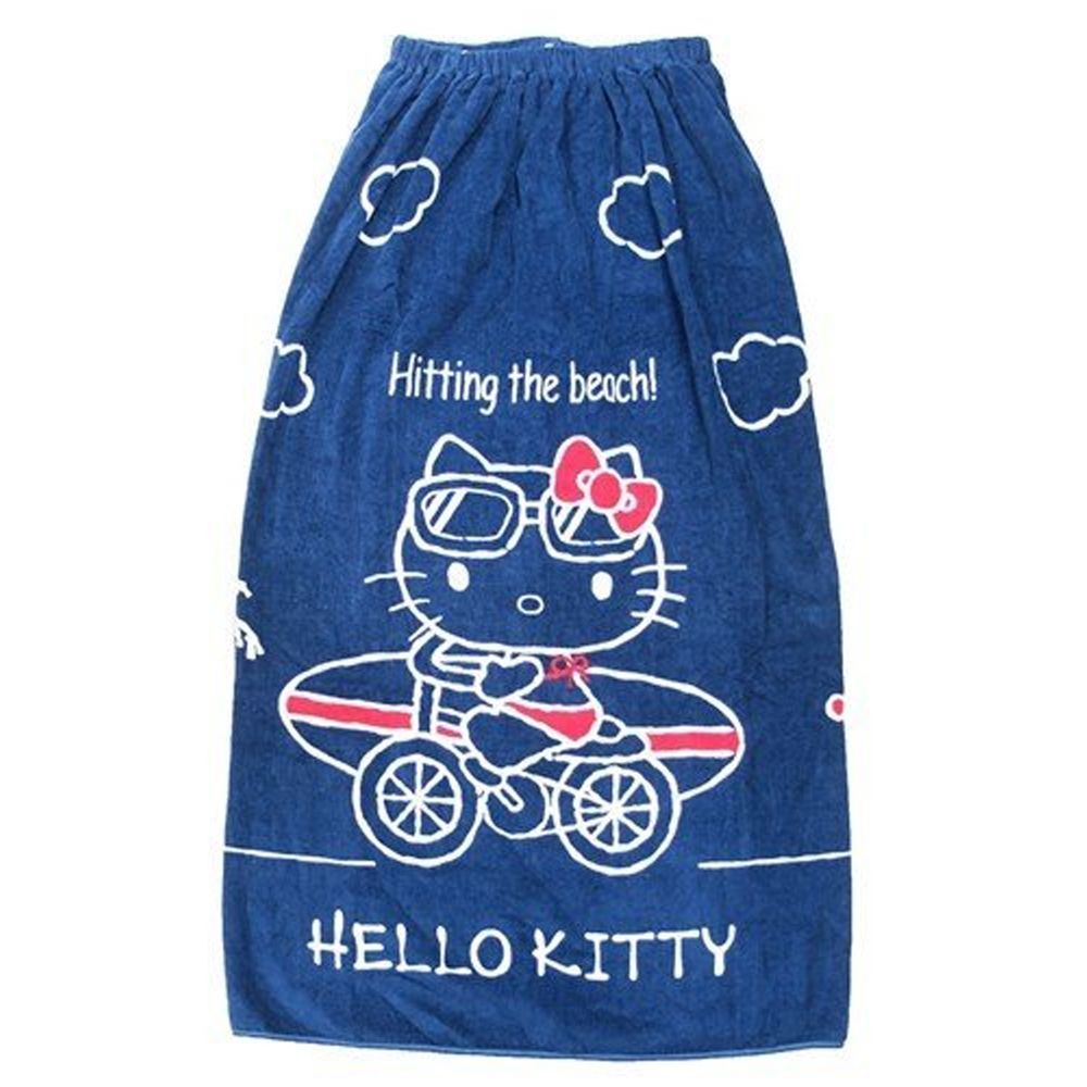 日本服飾代購 - 純棉海灘/游泳浴巾/浴袍 (附釦)-Hello Kitty-深藍 (長100cm(國小高年級~大人))
