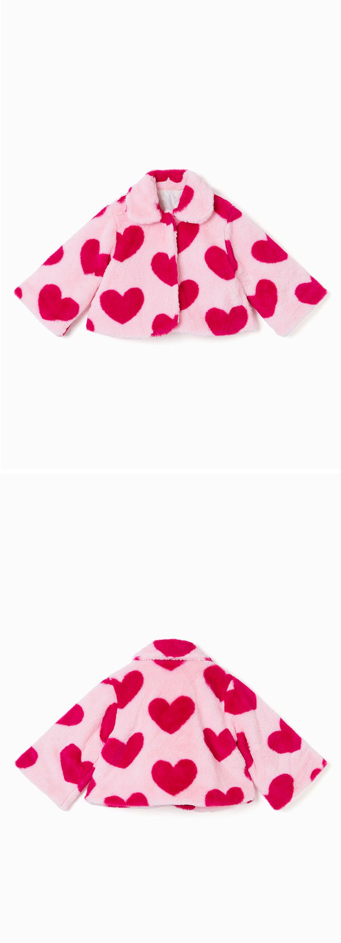 韓國 OZKIZ - 大愛心絨毛保暖翻領外套-粉