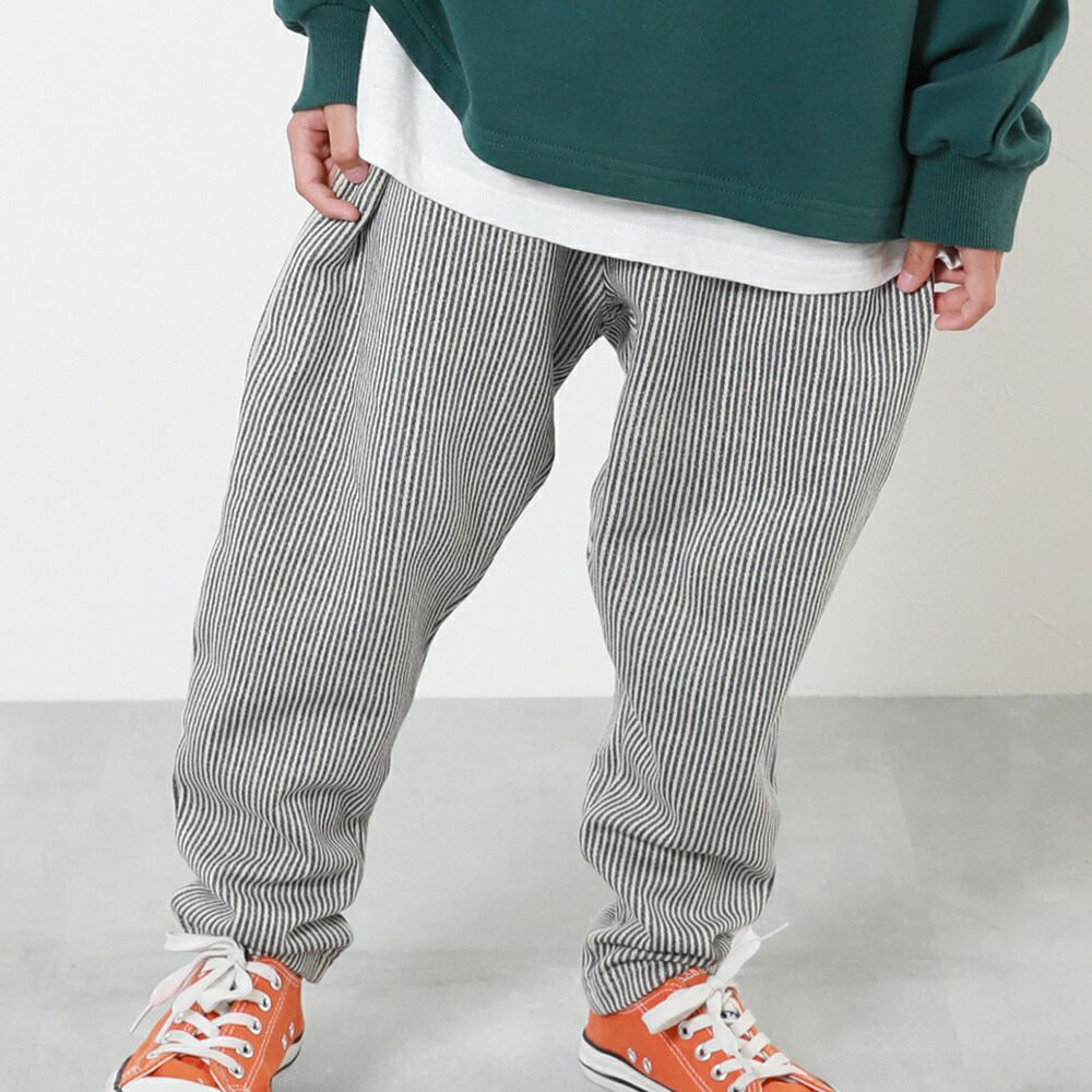 100%棉 活力休閒裏毛長褲-直條紋-深藍