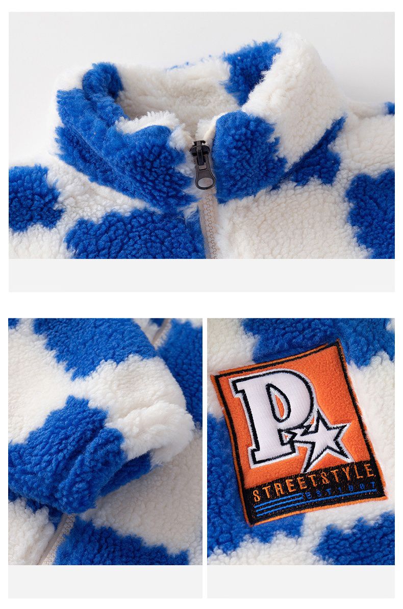 羊羔絨兒童保暖外套-帥氣格紋-綠色