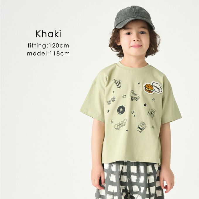 日本 evercloset - 100%棉 漢堡貼布短袖上衣-粉紅