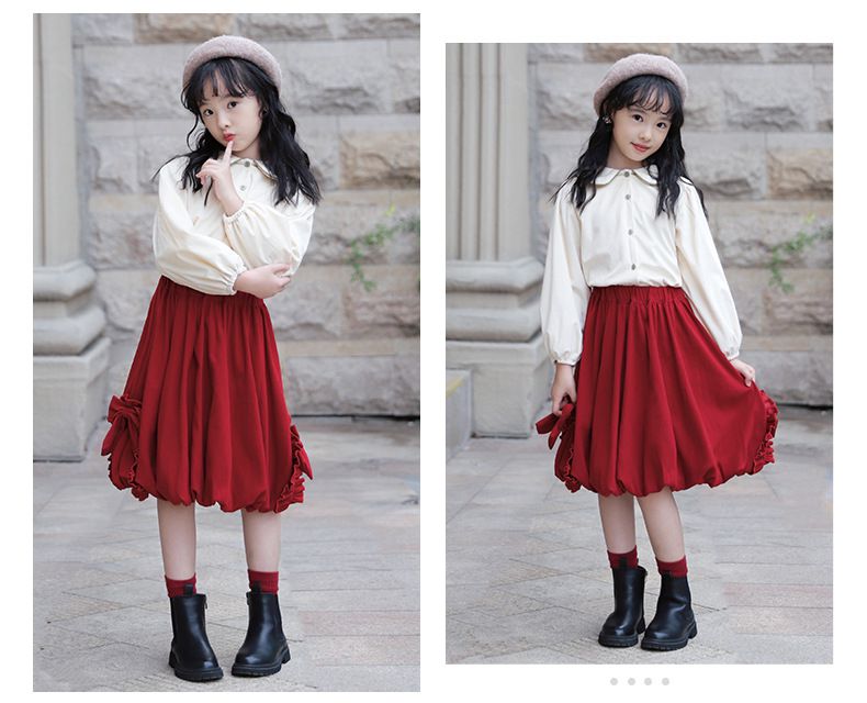 木耳邊燈籠半身裙-紅色