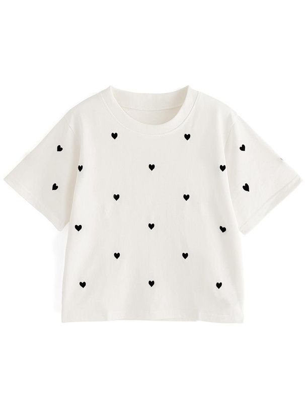 日本 GRL - 酷甜愛心刺繡短袖上衣-白 (F)